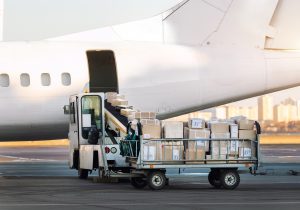 Freight being loaded onto an air cargo plane