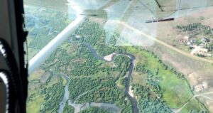 Aerial view of a river and surrounding tree area