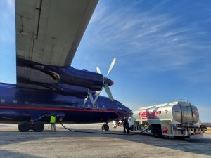 Cargo plane receiving fuel
