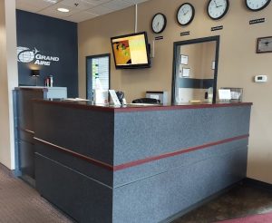 Original receptionist desk from Grand Aire's FBO office