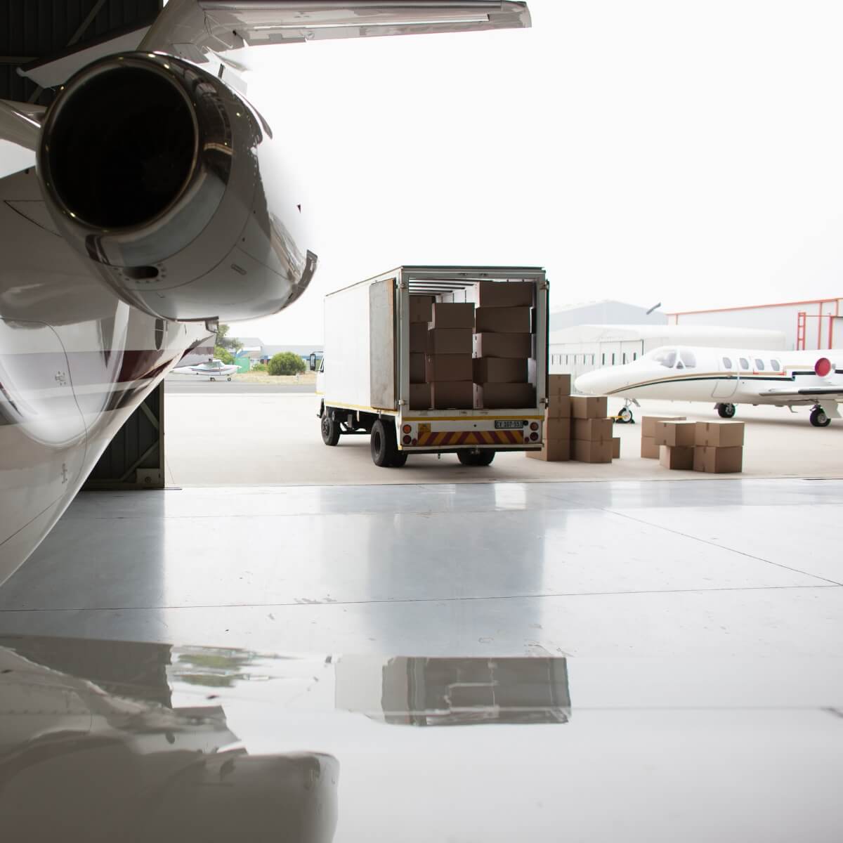 boxes in the back of a truck as part of our air cargo services
