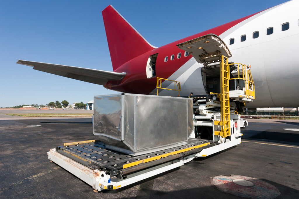 Freight being loaded onto a chartered aircraft